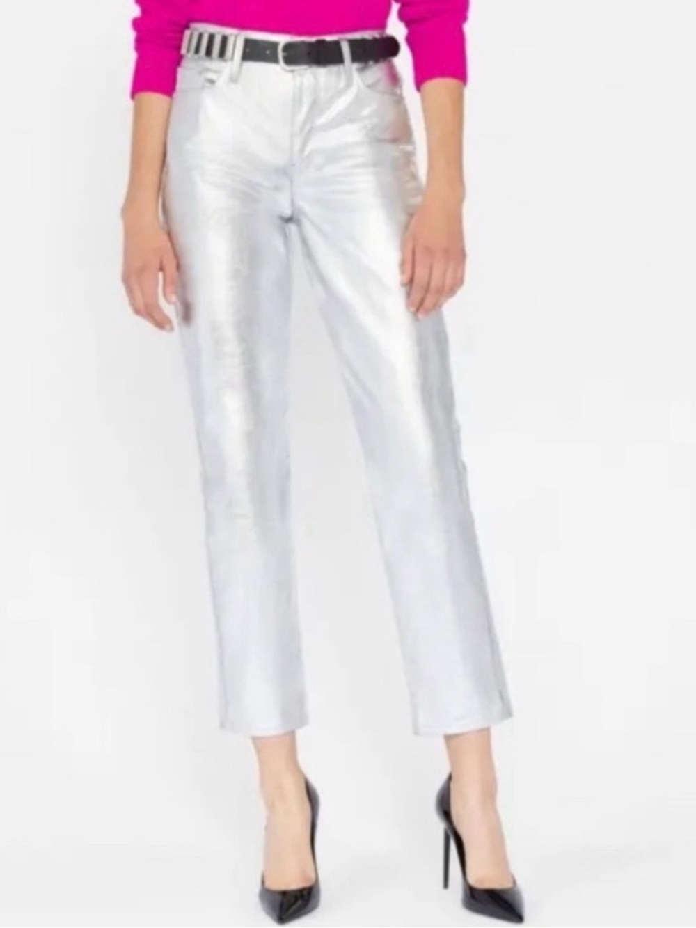 Frame Le High Straight Denim Silver Coated Ankle Jeans - Women's